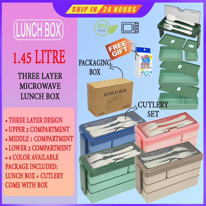 1.45Litre Three Layers Bento Lunch Box for kids Sandwich Box