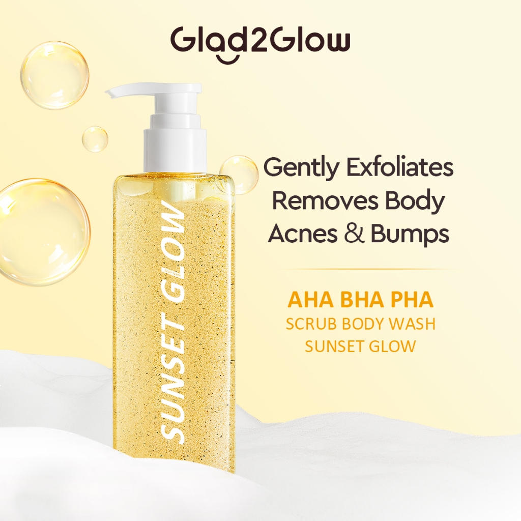 Glad2Glow Aha Bha Pha Scrub Body Wash Sunset Glow Bodyscrub Scrub Body