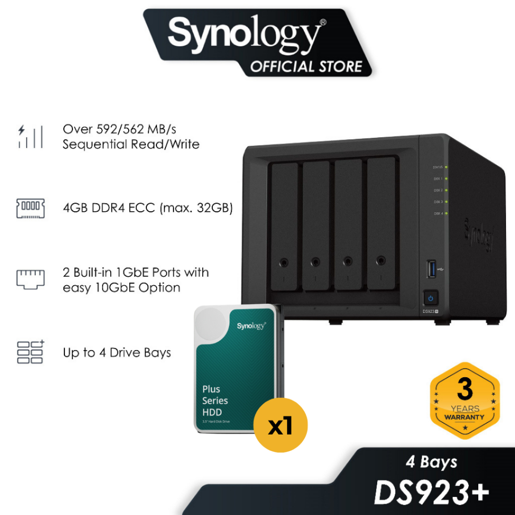 Synology DS923+ NAS System 4-Bay 24 TB Inkl. 4x 6 TB Synology HDD