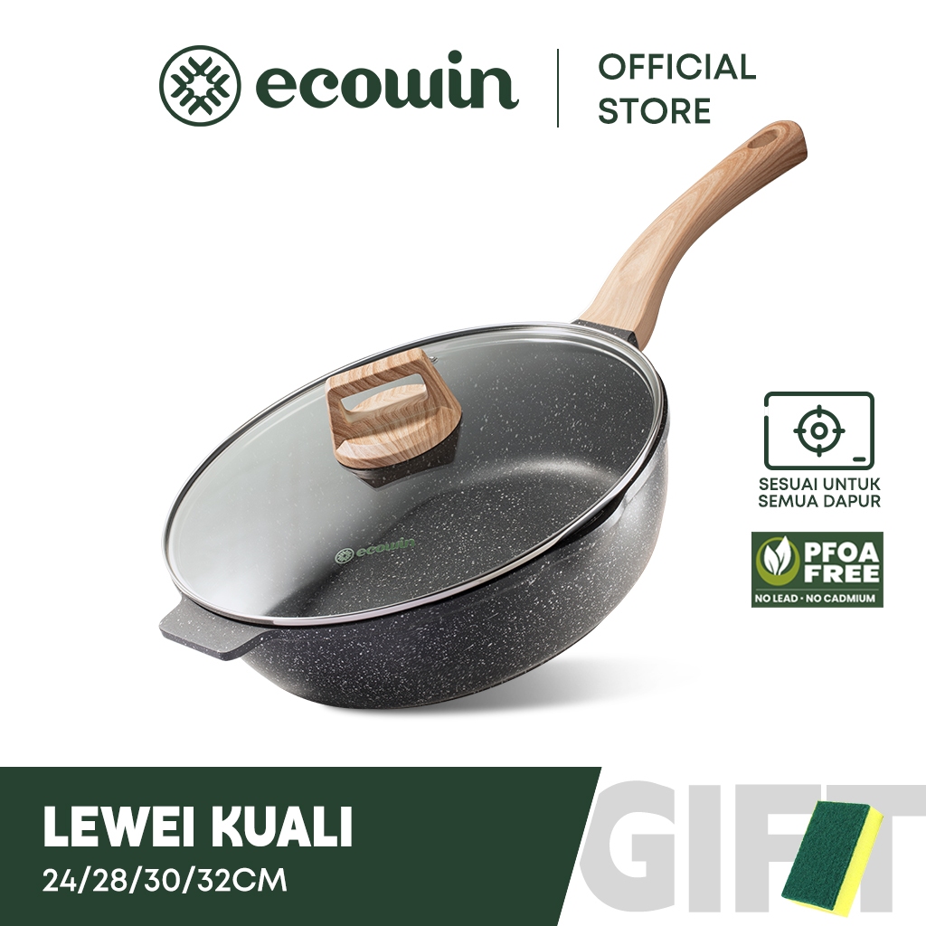 Carote Essential Woody Maifan periuk batu Non-stick PFOA Free Deep Fry Pan  with Lid Suitable All Stove(24/28/32cm)