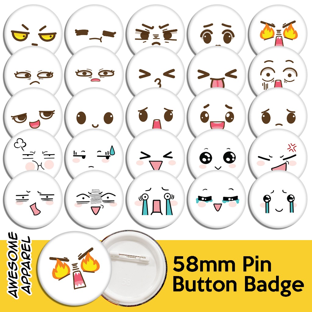 Kawaii Cute Cartoon Face Designs 58mm 44mm Button Badge with Pin (Y261 ...