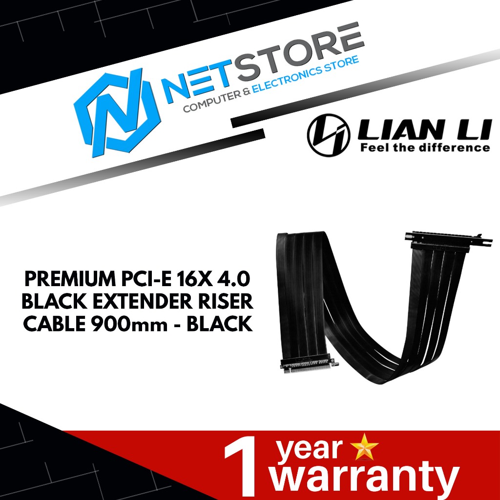 LIAN LI PREMIUM PCI-E 16X 4.0 BLACK EXTENDER RISER CABLE 900mm - BLACK ...