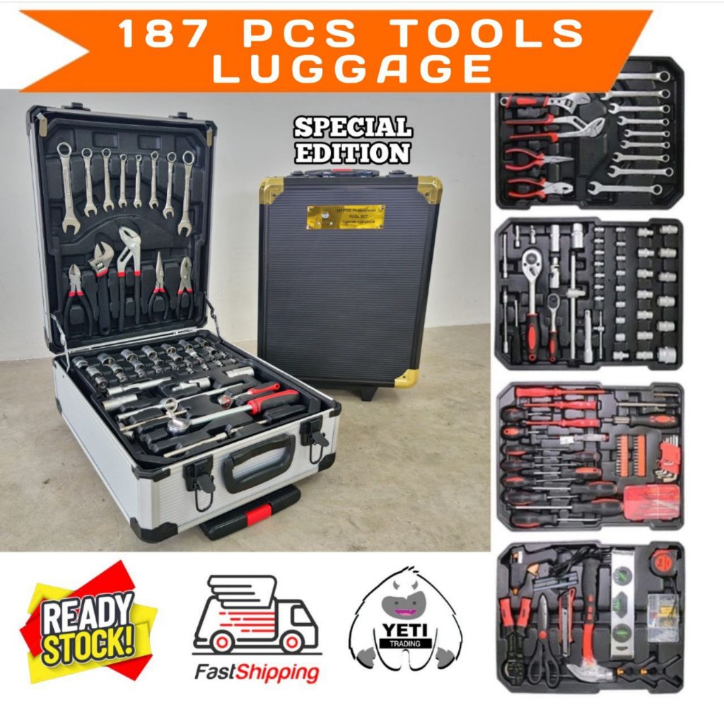 187pcs Tool Set Hand Tools Box Socket Set With Luggage Tool Box CRV T