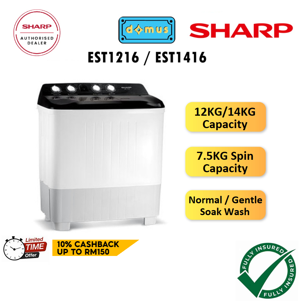 Sharp Semi Auto Washing Machine Twin Tub Washer 12KG / 14KG Mesin Basuh ...