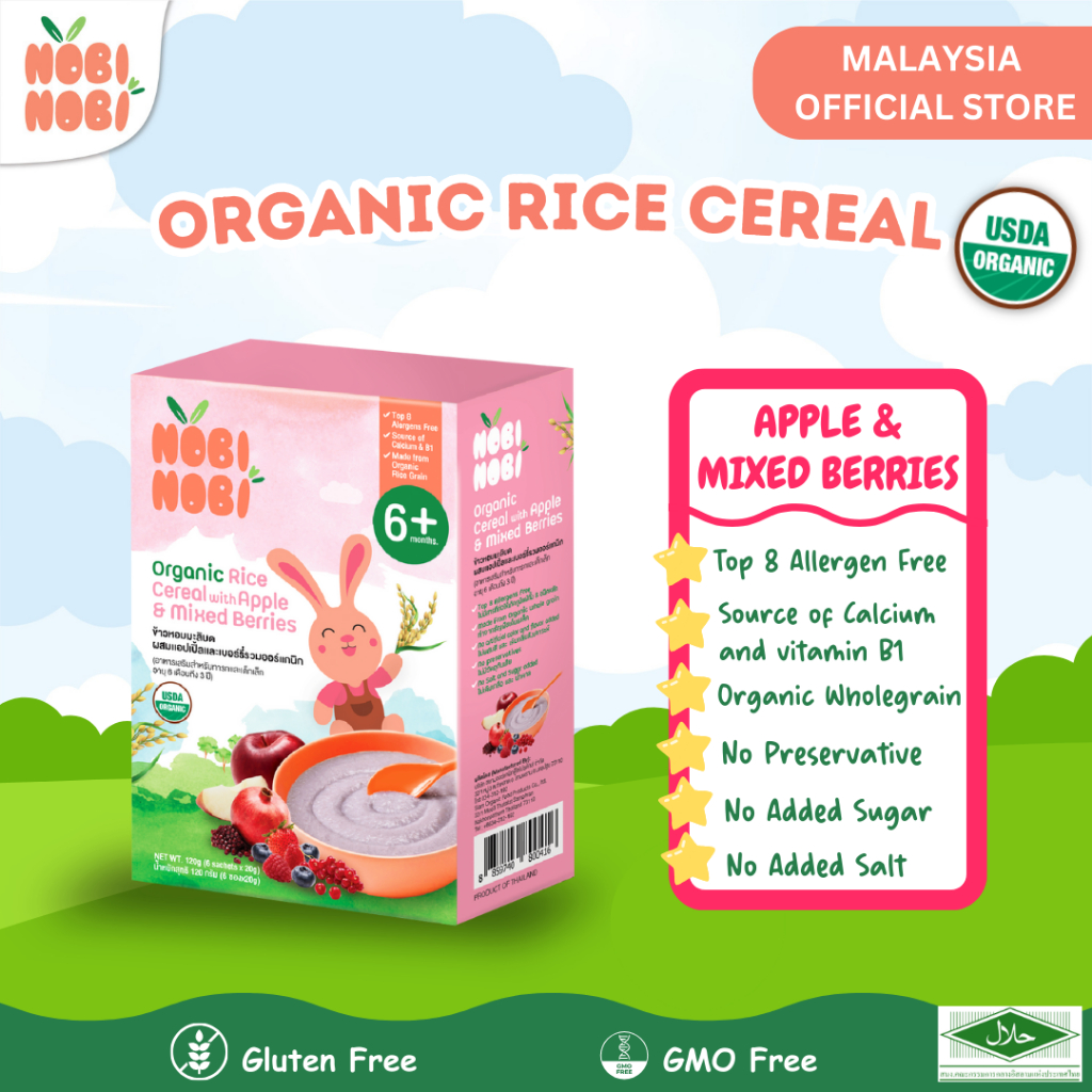 [HALAL] Organic Apple & Mixed Berries Nobi Nobi Organic Rice Cereal ...