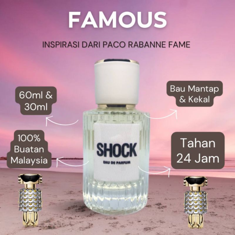 Famous SHOCK Perfumes Tahan 24 jam Perfume Minyak Wangi Men Women EDP