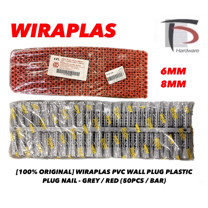 [100% ORIGINAL] WIRAPLAS PVC WALL PLUG PLASTIC PLUG NAIL - GREY / RED ...