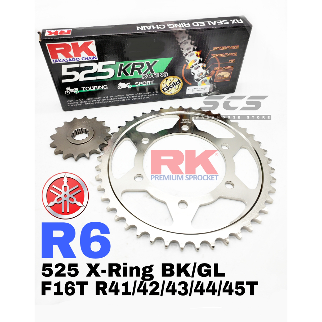 RK Sprocket Set YAMAHA R6 2006-2018 525 GB KRX X-Ring Rivet Black Gold ...