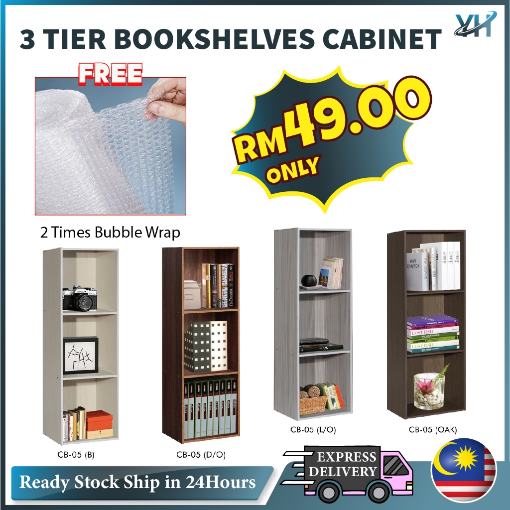 3 Tier Wooden Multipurpose Rack Book Shelf Rak Buku Colour Box Book ...