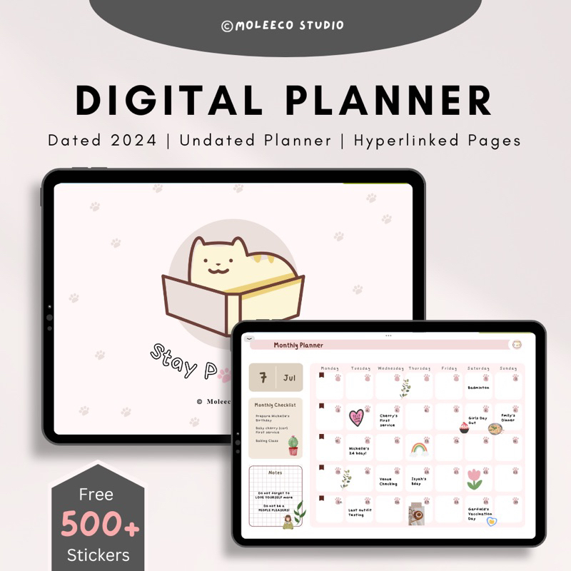 UNDATED Digital Planner Cat Cute Korea with hyperlinked tabs for ...