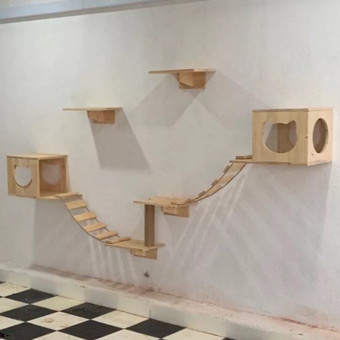 Cat Wall Mounted House Wood Cat Climbing Frame Hanging Nest Rumah ...