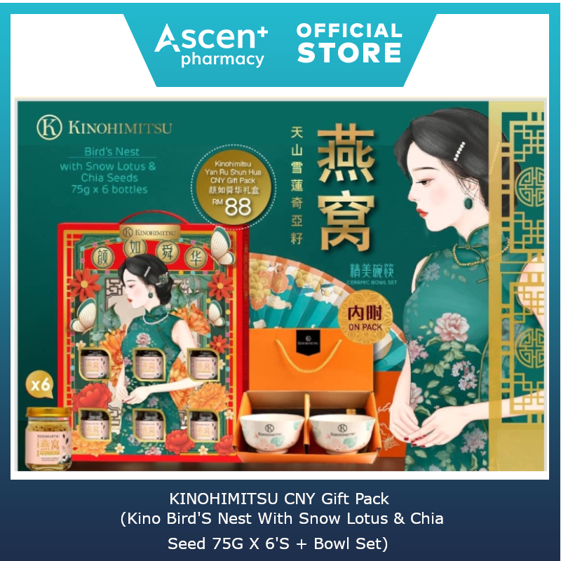KINOHIMITSU CNY Gift Pack (Kino Bird'S Nest With Snow Lotus & Chia Seed 75G X 6'S + Bowl Set
