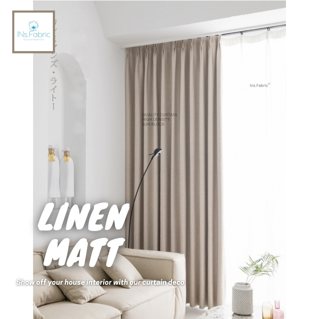 Ins.Fabric Langsir Murah Linen Matt Blackout Blackout Curtain Sunblock
