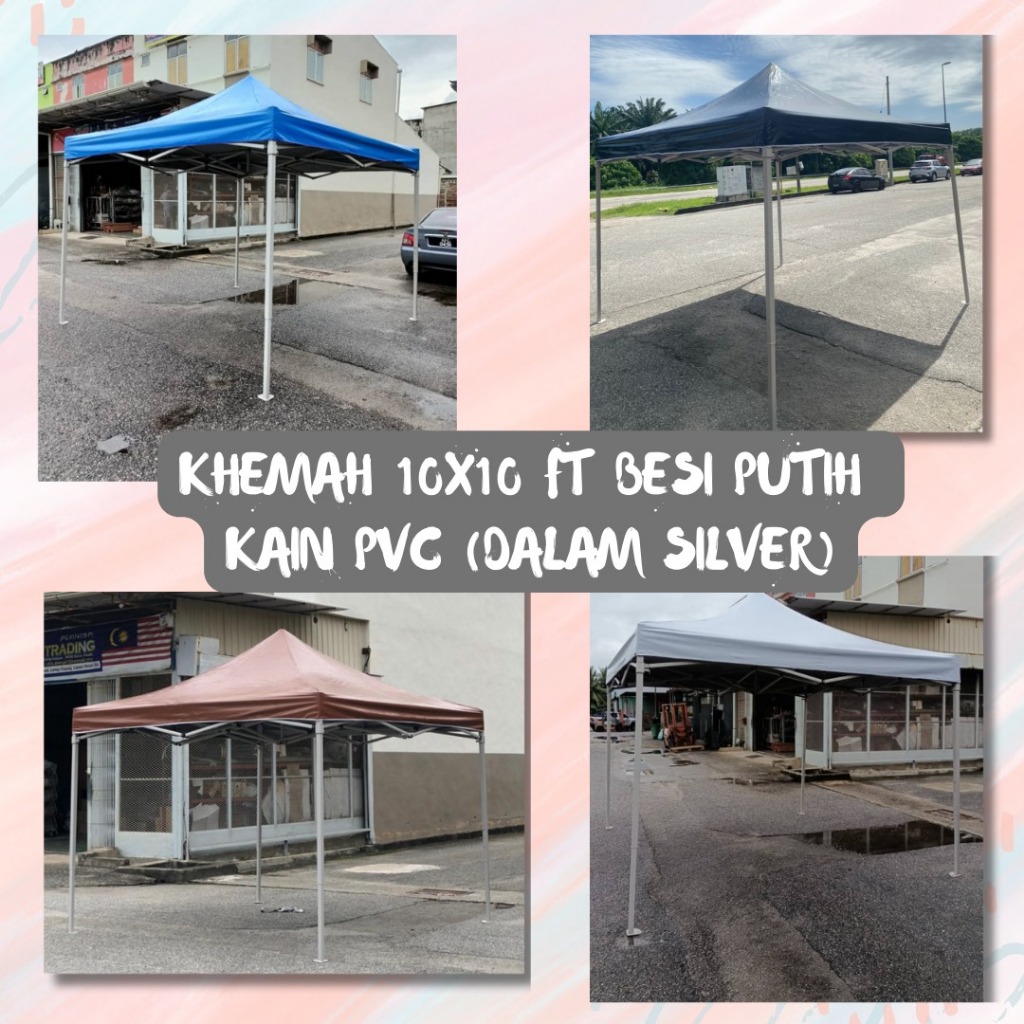 KHEMAH 10ft X 10ft (3M X 3M) BESI PUTIH KAIN PVC (DALAM SILVER ...
