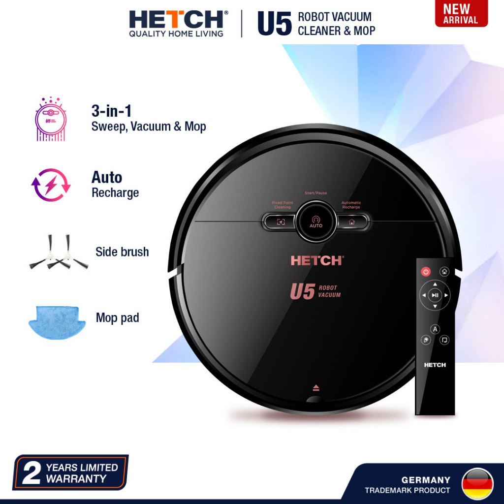 HETCH U5 Robotic Vacuum, Sweep & Mop Robot Vacuum Cleaner RVC1415HC
