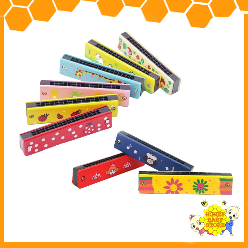 Children Harmonica Wooden Musical Toys Blowable Harmonica Cute Cartoon ...