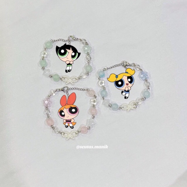 ( seutas.manik ) Matching Aesthetic Powerpuff Girl charm bracelet by
