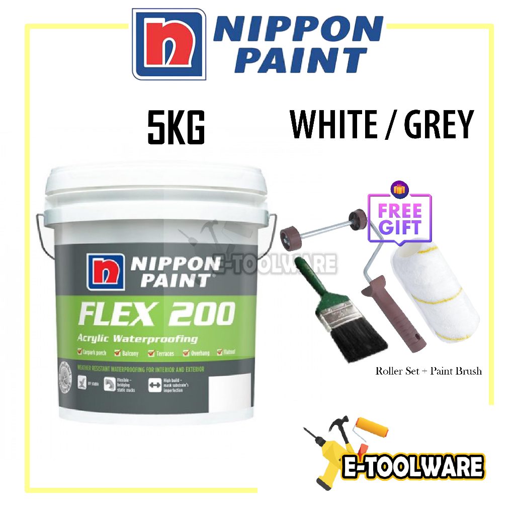 5KG NIPPON Paint FLEX 200 Acrylic Waterproofing (Low Sheen) Shopee