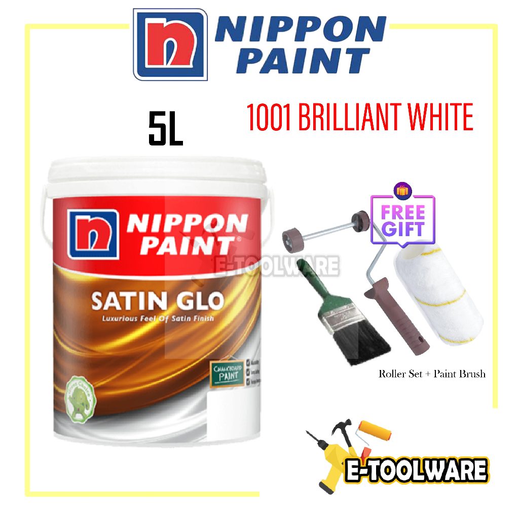 5L Nippon Paint Satin Glo 1001 Brilliant White | Shopee Malaysia