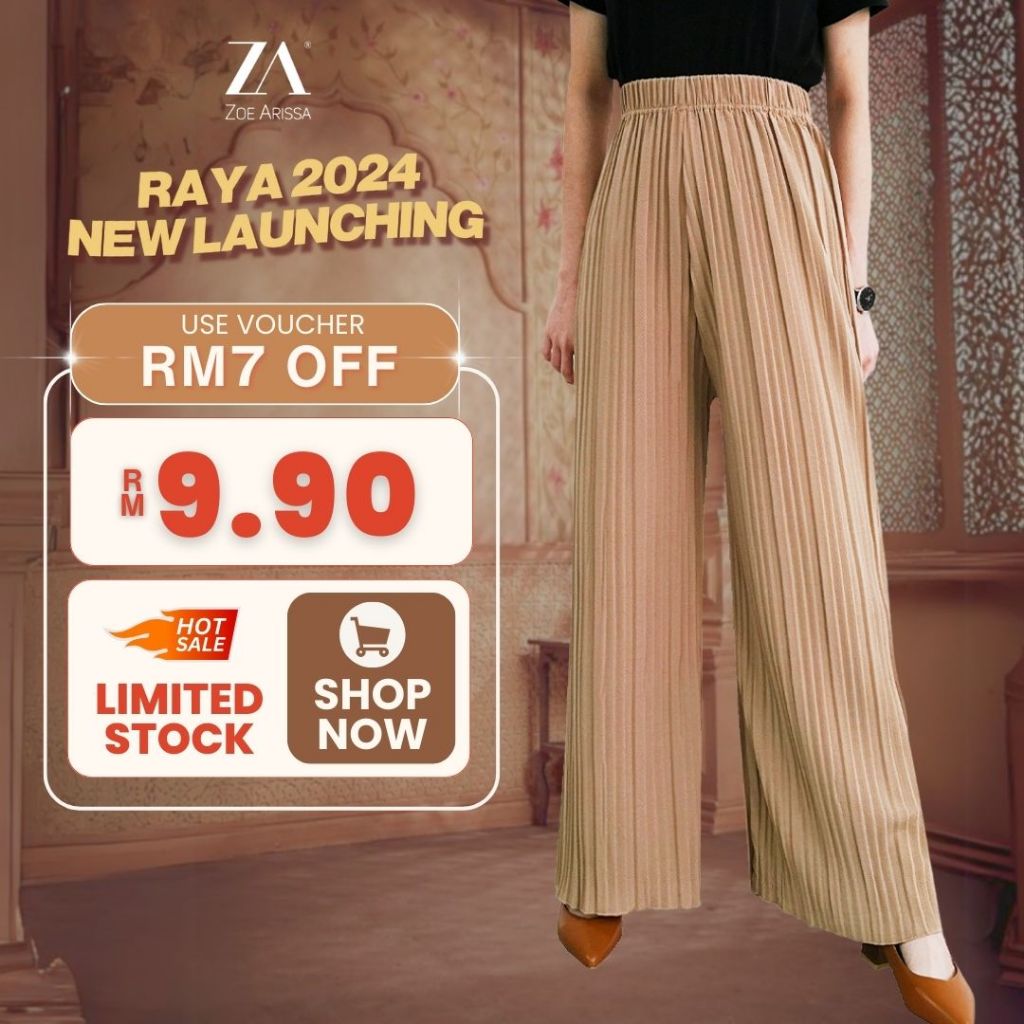 Zoe Arissa Seluar Palazo Palazzo Pleated Pants Seluar Perempuan