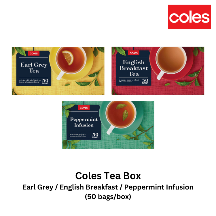 Coles Tea Box Earl Grey Tea / English Breakfast / Peppermint Infusion