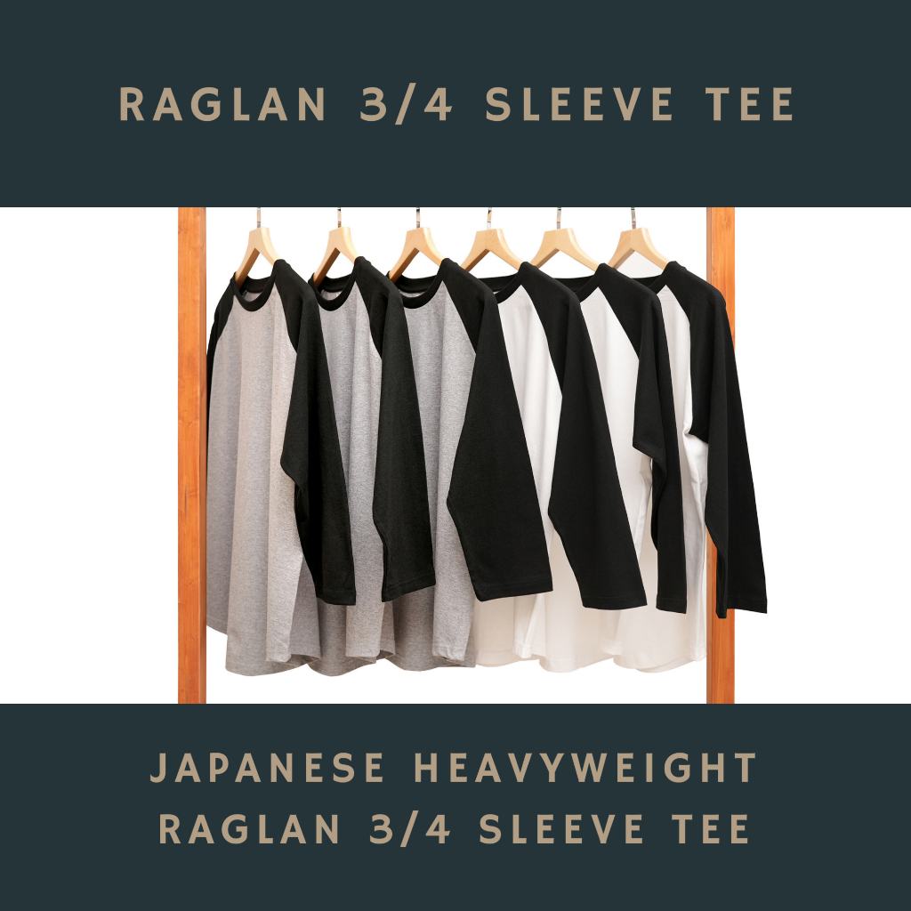 Japanese Heavyweight Raglan 3/4 Sleeve Tee Unisex | Shopee Malaysia