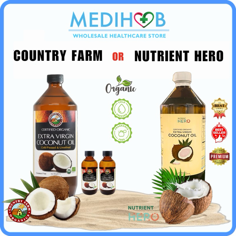 Hero 1l And Country Farms Organic Extra Virgin Coconut Oil 1l Free 100mlx2 Shopee Malaysia