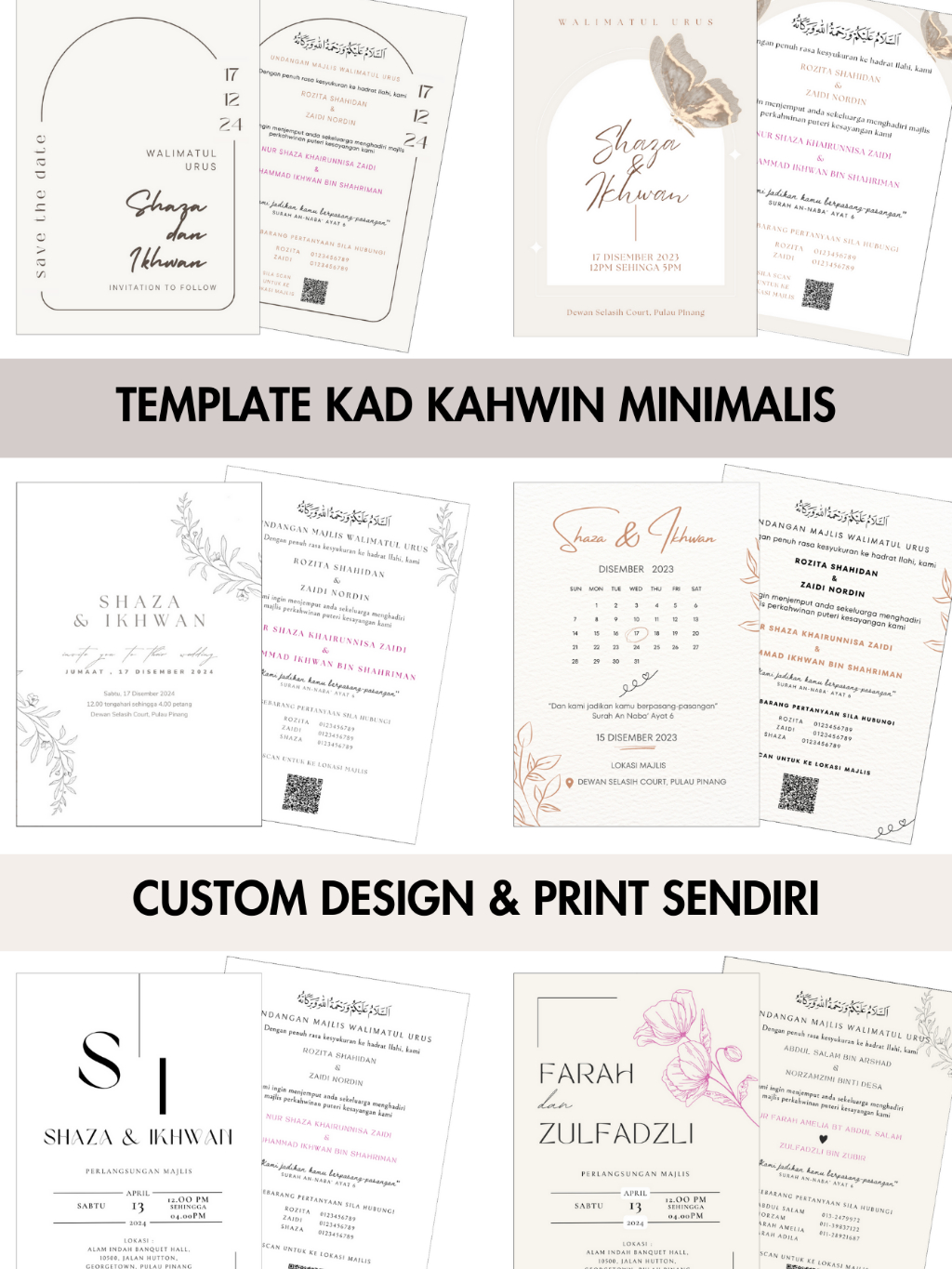 Kad Kahwin Minimalis 2024/ Kad Kahwin Murah / Kad Kahwin Print Sendiri ...