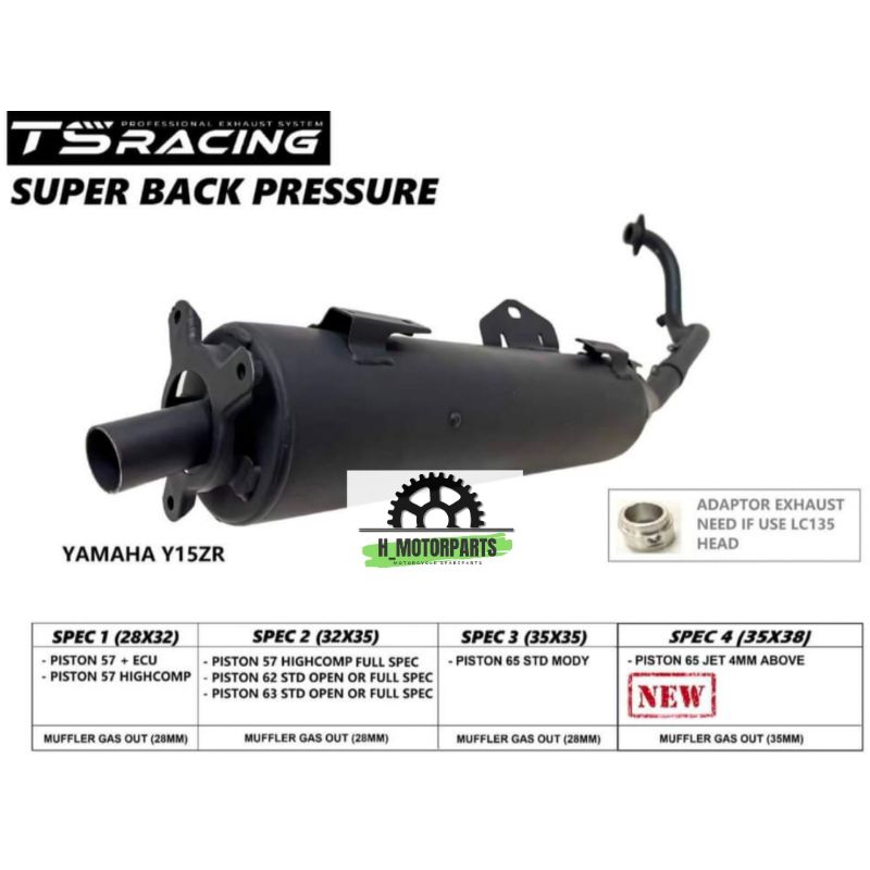 TS RACING Super Back Pressure Exhaust Pipe Y15ZR Cutting Std Open EKZOS EJOS MOON SHAPE SILENCER