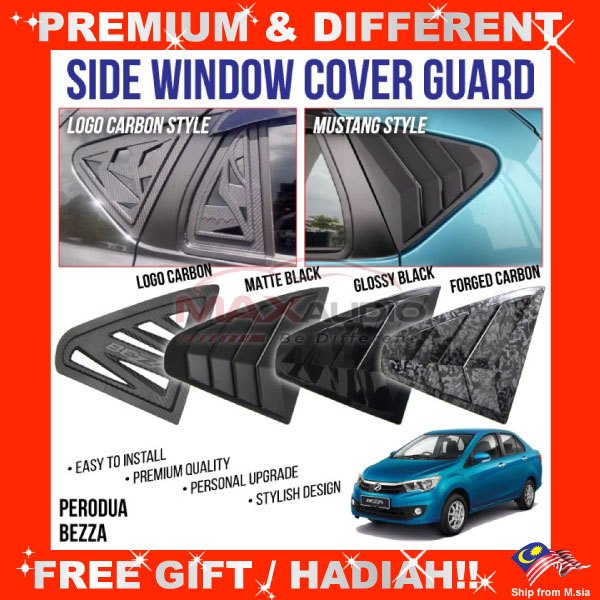 Car Window Cover PERODUA BEZZA Premium Mustang Style/ Carbon Logo ABS ...