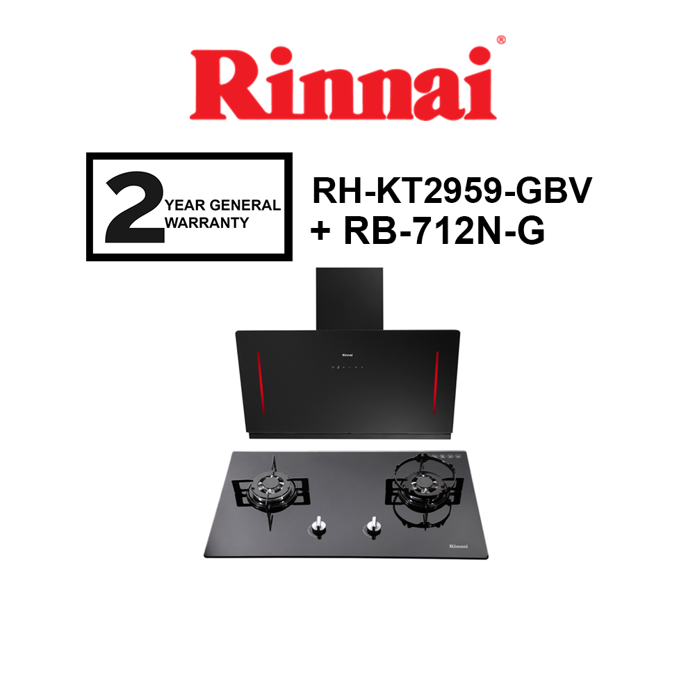 Rinnai 90cm Slanted Hood RH-KT2959-GBV / RHKT2959GBV + 2-Burner RB-712N ...