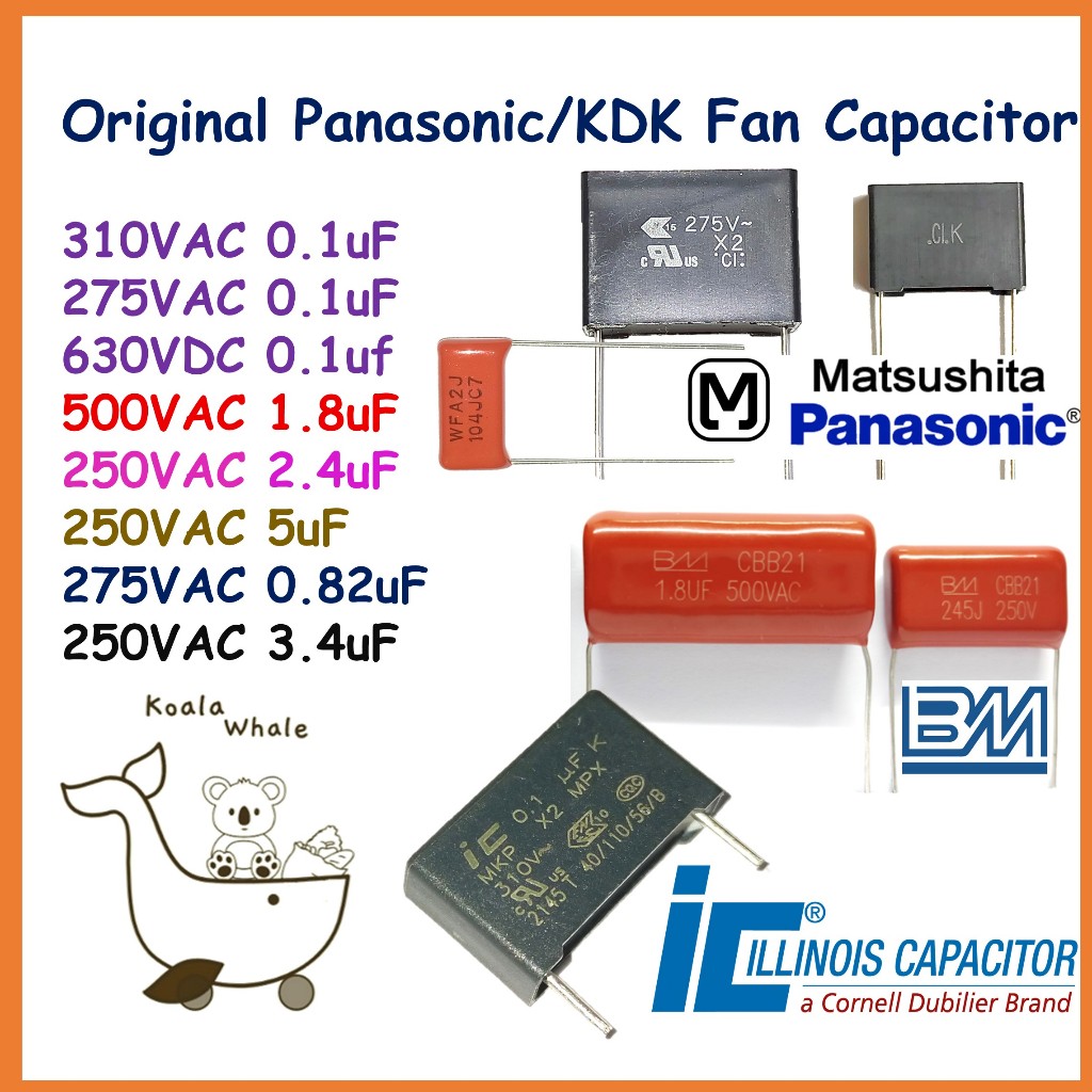 Original Panasonic KDK Fan Capacitor Kapasitor Kipas 250V 500V 0.1uF 1