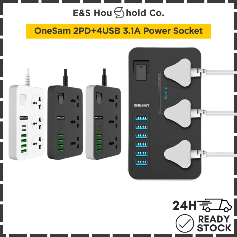 [Power Socket] OneSam T09-PD (2M) Rated Power 3000W 2PD+4USB 3 Socket 3 ...