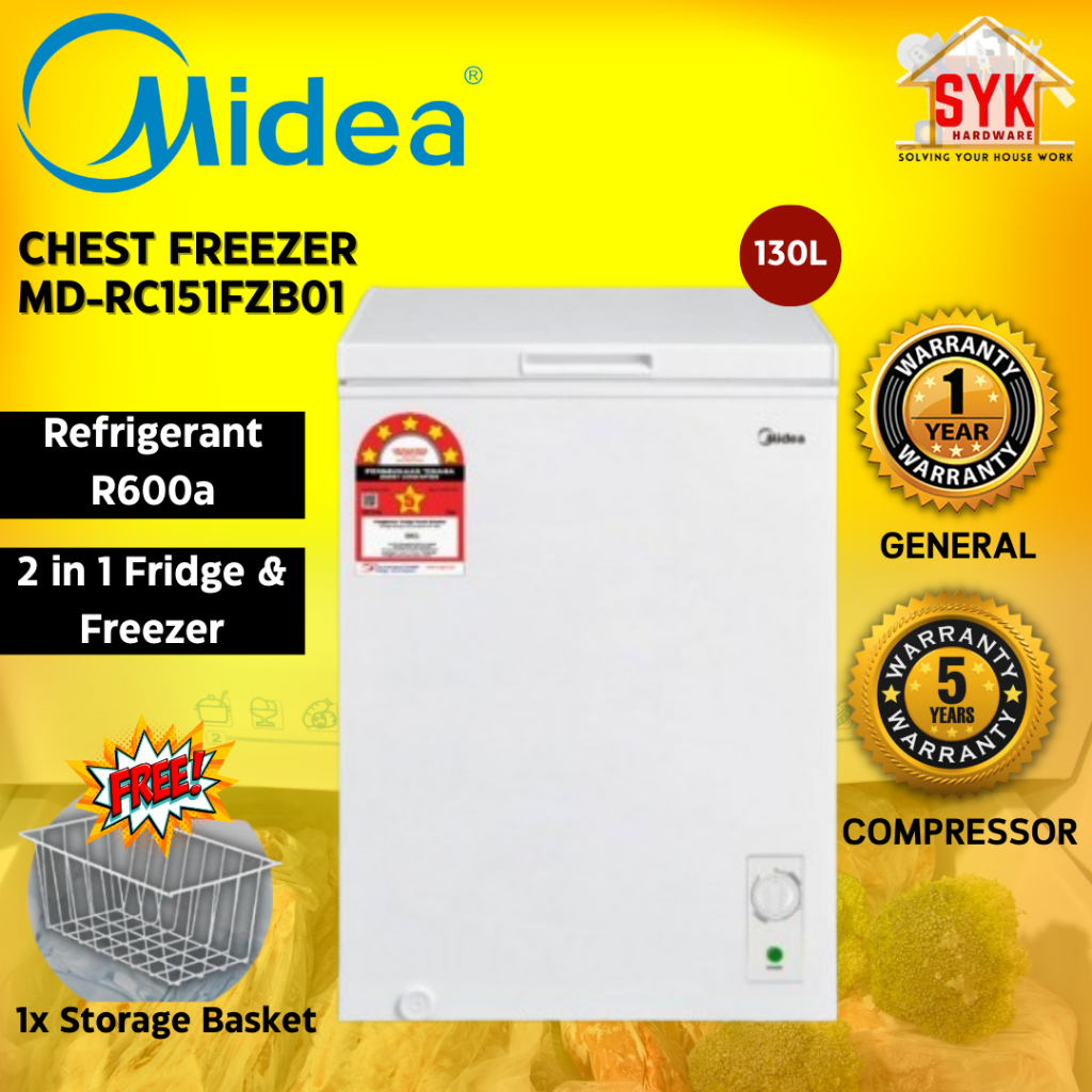 SYK Midea MDRC151FZB01 Chest Freezer Deep Freezer Peti Sejuk Kecil
