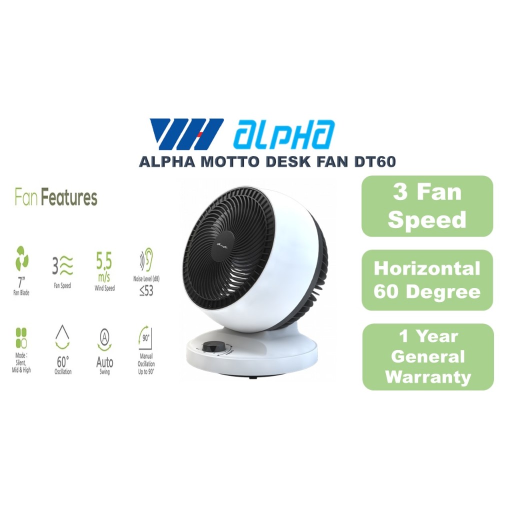 Alpha Motto Desk Fan, Model: DT60, 1 Year General Warranty | Shopee ...