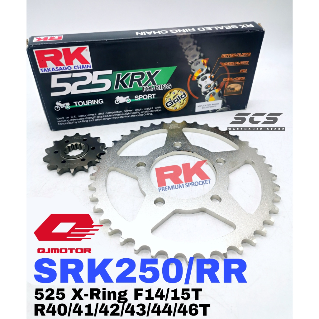 RK Sprocket Set QJMOTOR SRK250 / RR KRX X-Ring Black Gold Chain Rantai ...