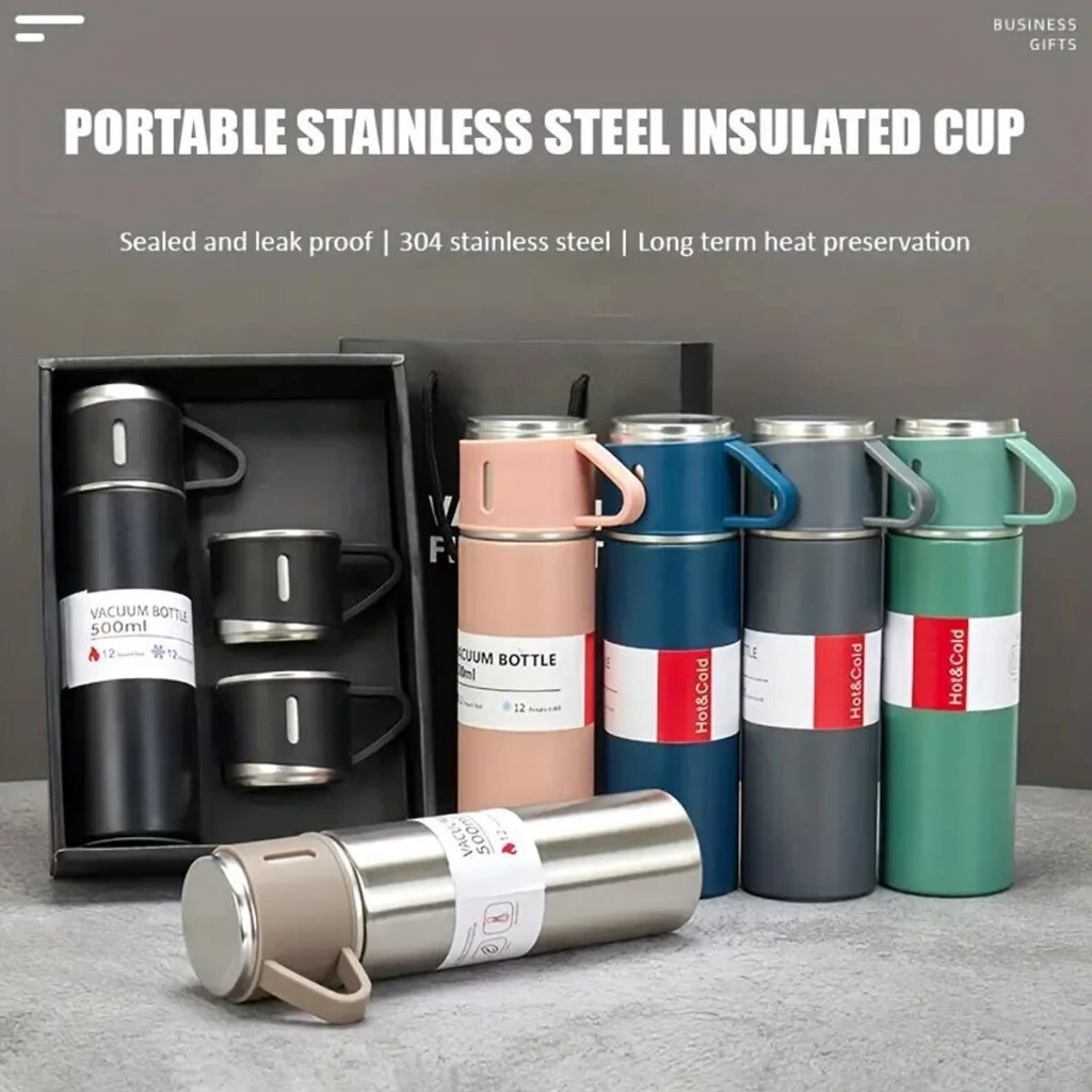 Thermos Cup set Double Layer Stainless Steel Vacuum flask Gift Set