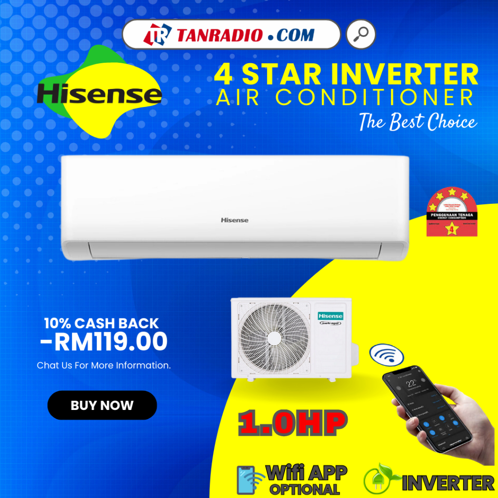 [Free Shipping] Hisense 4 Star 5 Star 1Hp Inverter Air Cond Gold Fin Auto Clean Air Conditioner空调冷气 Penghawa Dingin