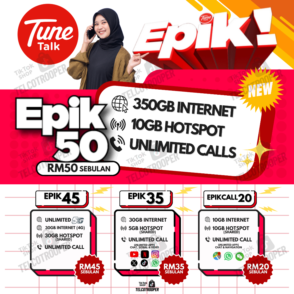 *𝗡𝗘𝗪 𝟮𝟬𝟮𝟰* TuneTalk Simkad 5G PLAN EPIK 2024 New Simcard | Shopee Malaysia