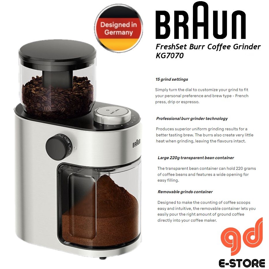 Braun 15 grind settings FreshSet Burr Coffee Grinder KG7070 Shopee