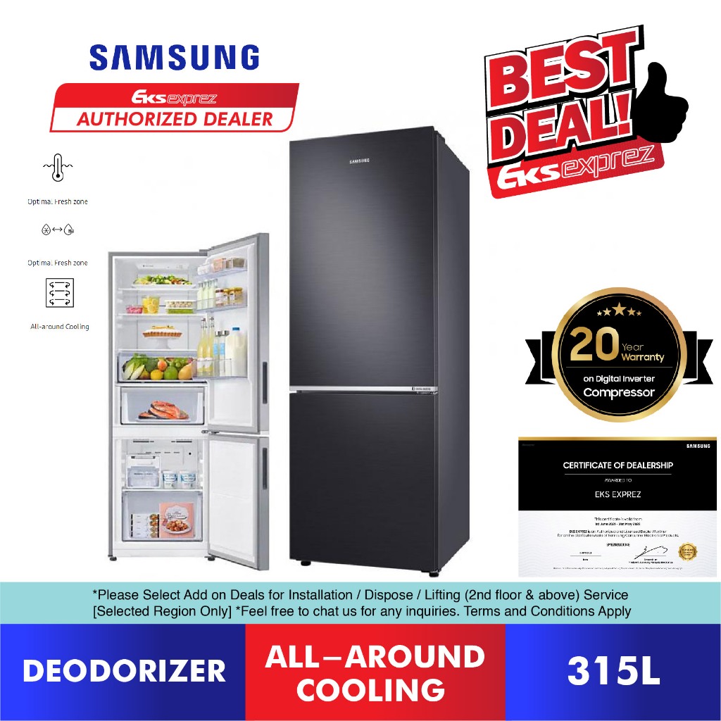 Samsung Inverter Fridge 315L RB30N4050B1/ME Bottom Mount Freezer Refrigerator / Peti Sejuk with