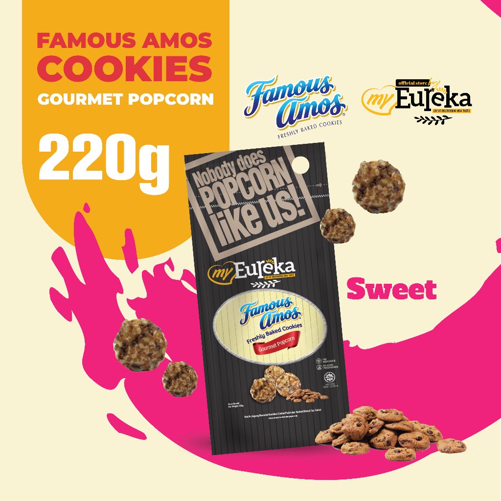 Eureka x Famous Amos Cookies Popcorn 220g Pack Shopee Malaysia