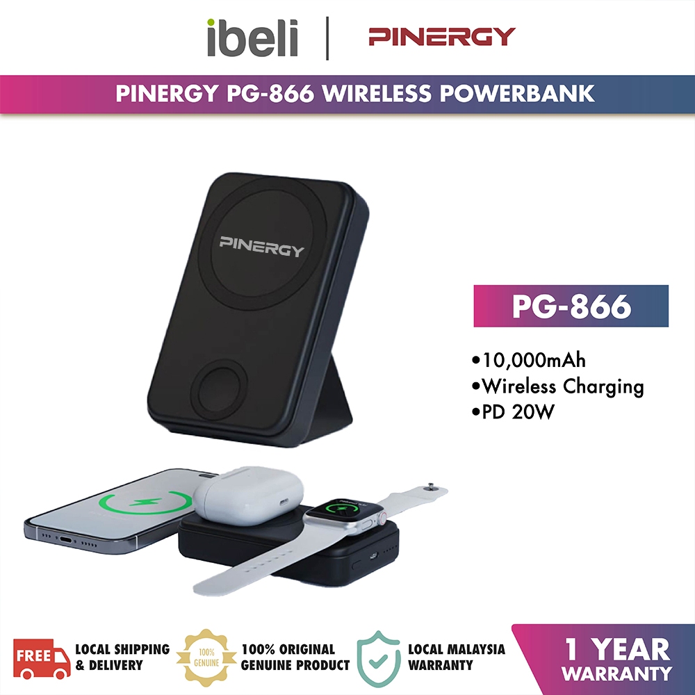 Pinergy Wireless Charge Power Bank (10000mAh) PG866 Shopee Malaysia