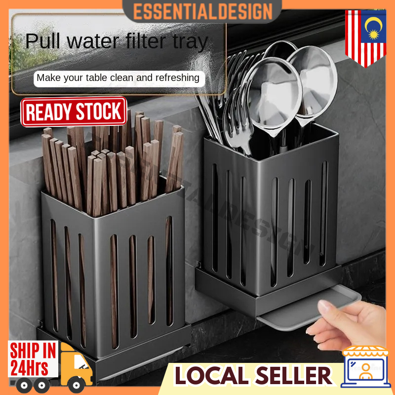 Wall-Mounted Spoon Storage Box Tube No-Punch Kitchen Dual-Purpose ...