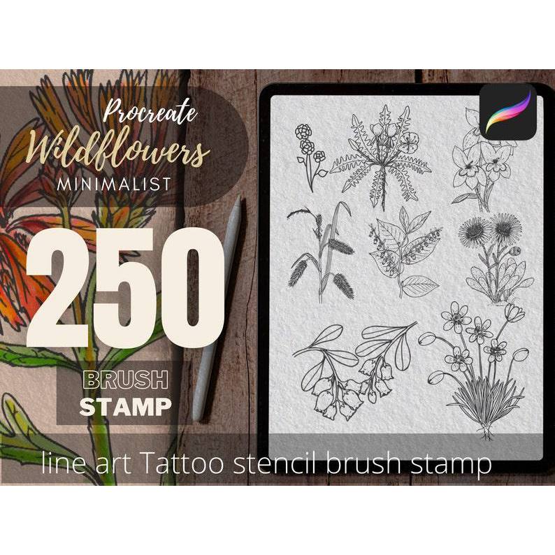 [P394] Wildflowers Procreate Brush Stamp | 250 Flower Floral Stamp ...