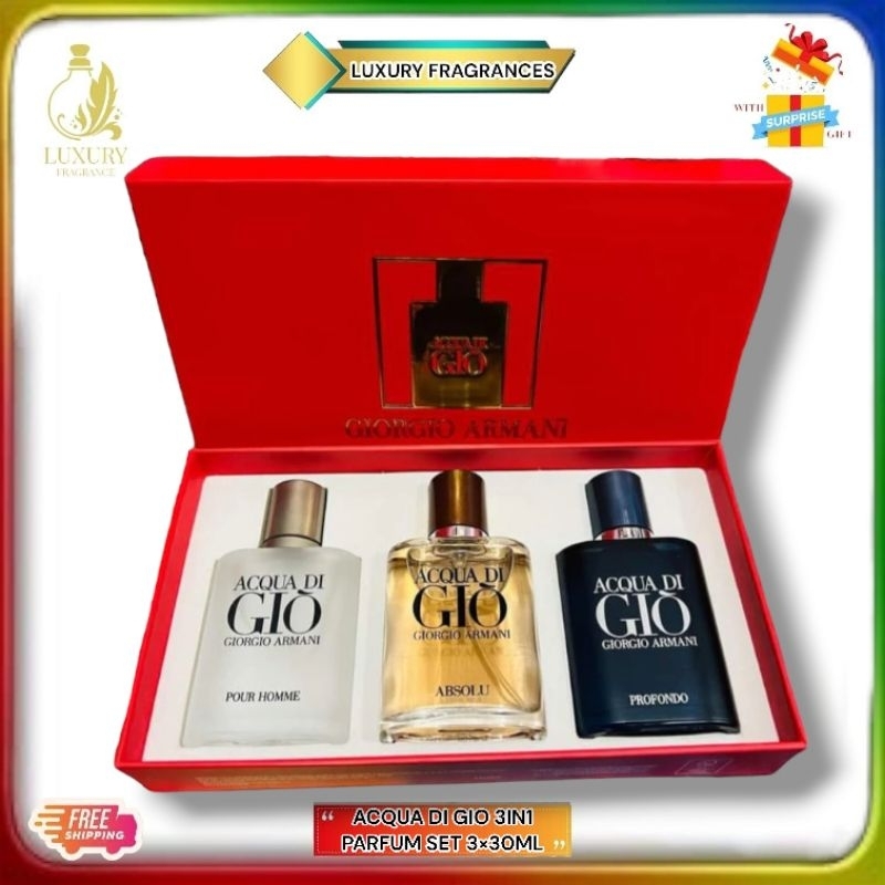 💯 ORI ACQUA DI GIO GI0RGI0 ARMAN! 3IN1 PARFUM SET FOR GIRLS 3×30ML(LONG ...