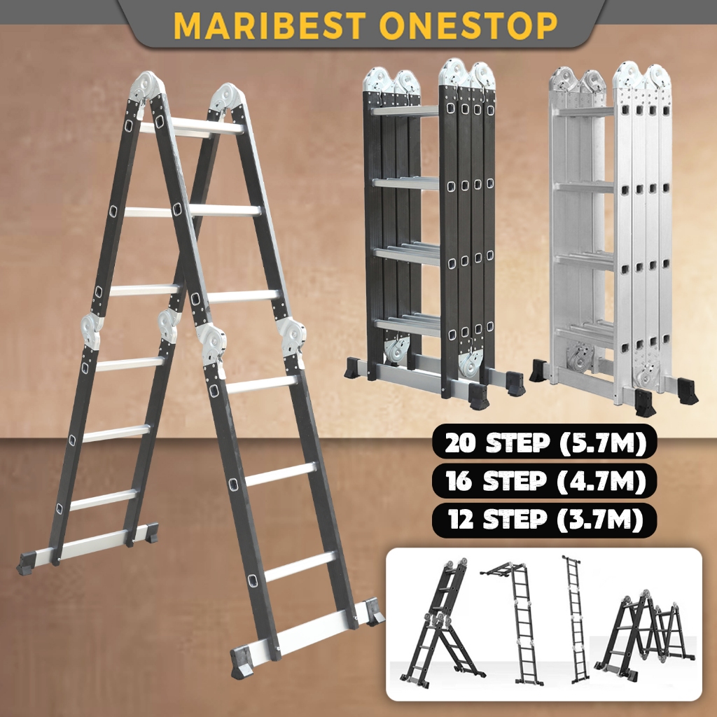 20 step (5.7m) - 12 step (3.7m) Aluminium Ladder Multipurpose Universal ...