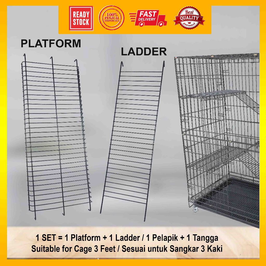 (BESI KERAS) Platform + Ladder - 1 Set for Cat Cage 3 Feet / Pelapik ...