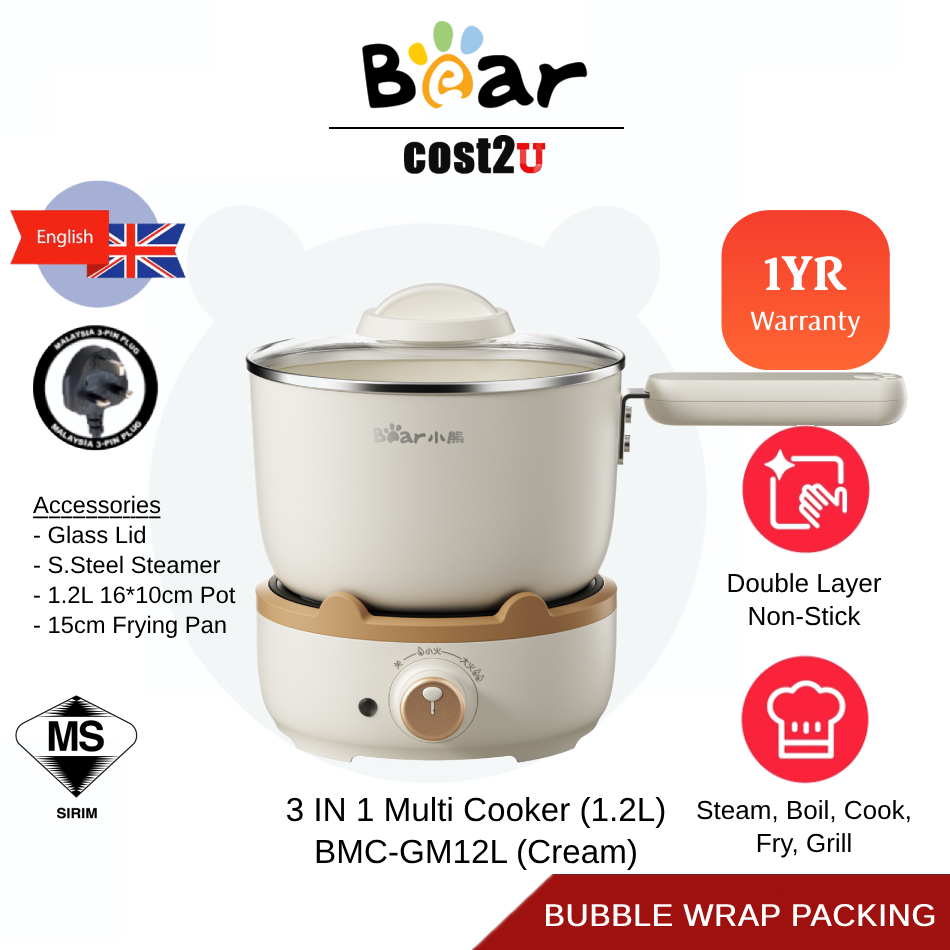 Khind / Bear 3In1 Mini Multi Cooker BMCG25L BMCGM12L MC120 Hot Pot Egg Food Steamer Noodle