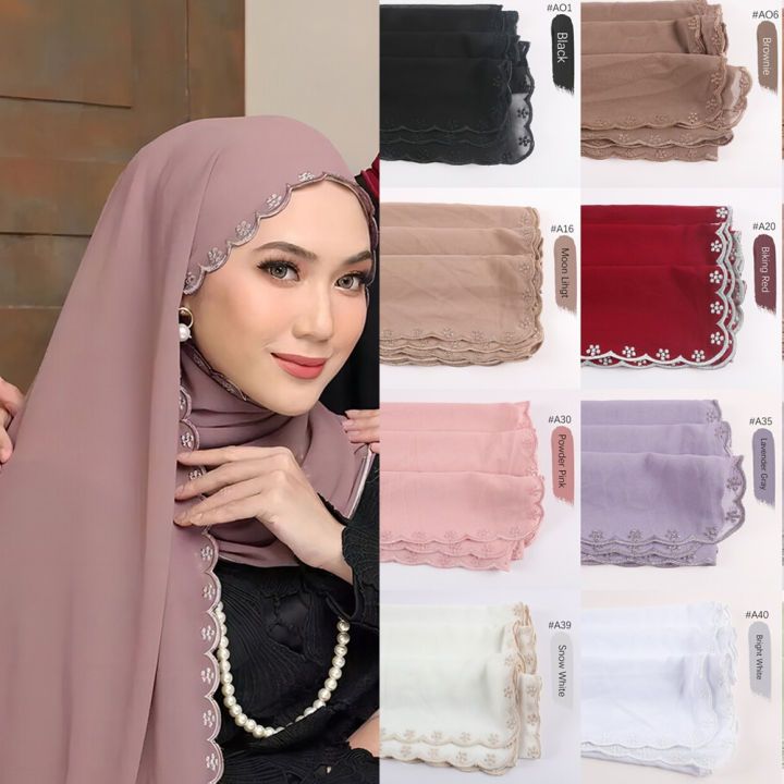 Mekar Sulam klasik Chiffon Shawl Sulam 180x70cm 4 Edge Embordiery ...